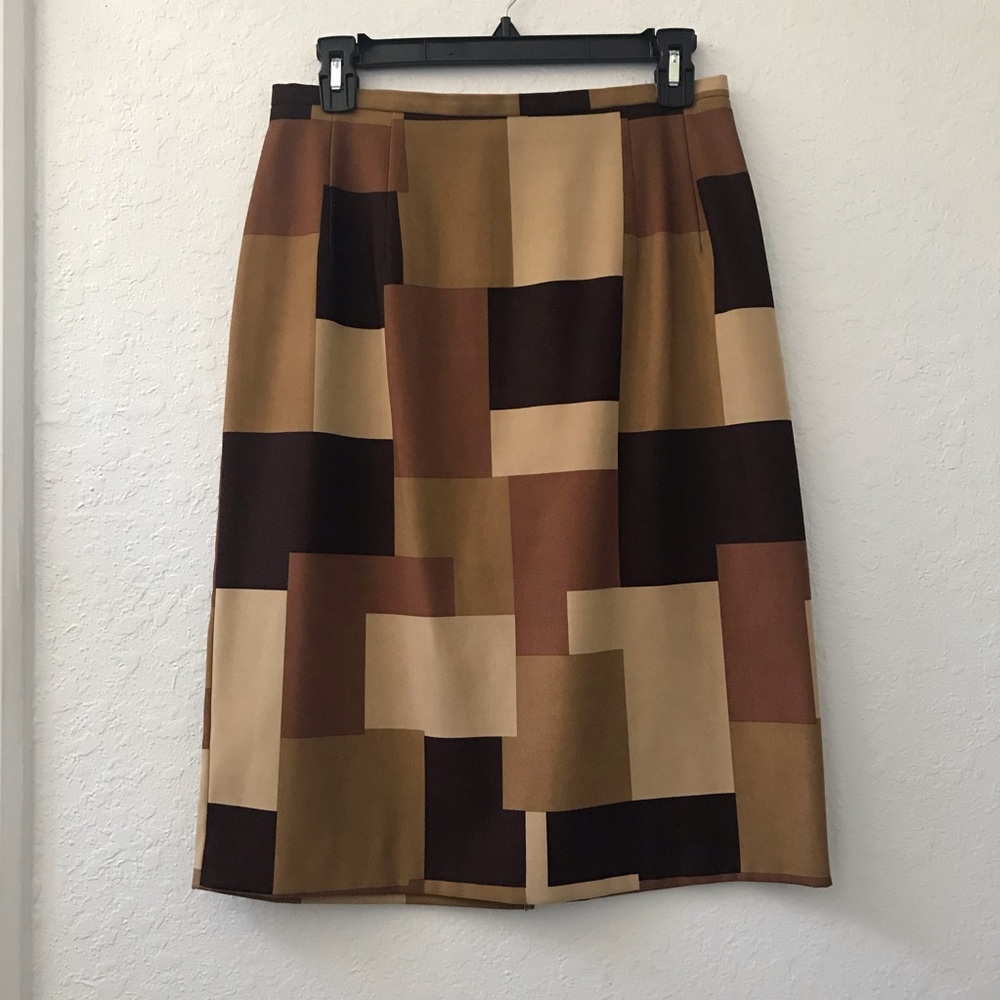 Brown Patch Color Block Pencil Skirt Harve Benard